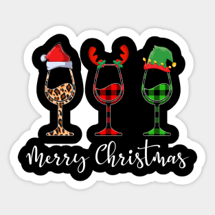 Merry Christmas Leopard Red Green Plaid Wine Glasses Sticker